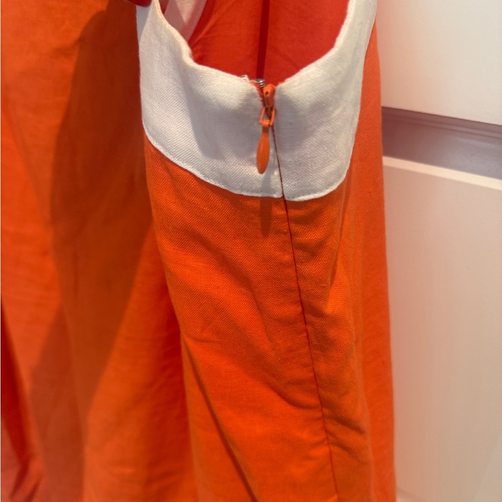 STAUD Renata Linen Orange and White Wavy Dress - Picture 4 of 5